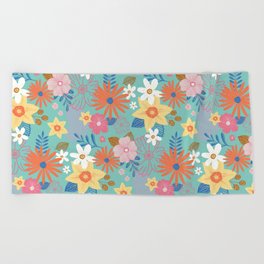 Spring flowers | Teal | Orange | Yellow | Mother's Day gift | Beach Towel