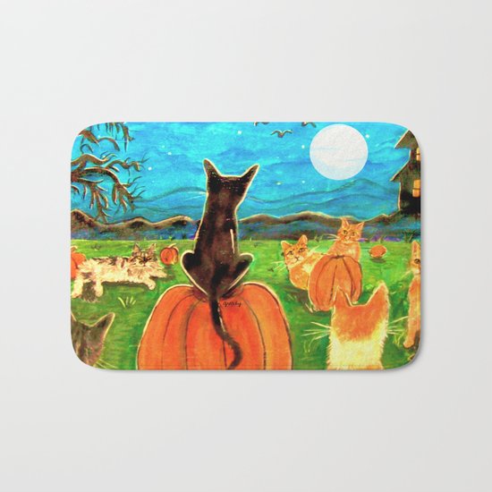 Seven Cats in Pumpkin Patch Bath Mat