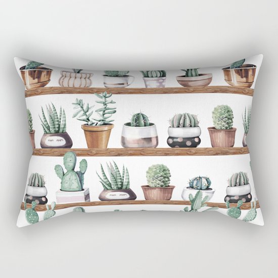 Cactus Shelf Rose Gold Green Rectangular Pillow by Nature
