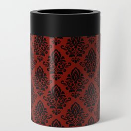 Black damask pattern Red Can Cooler