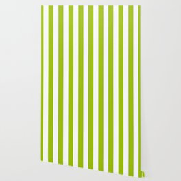 Bright Pistachio Nut Green and White Cabana Stripes Wallpaper