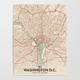 Washington DC, United States - Vintage City Map Poster