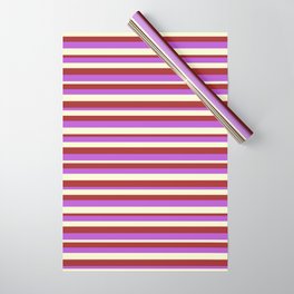 [ Thumbnail: Brown, Orchid & Light Yellow Colored Stripes/Lines Pattern Wrapping Paper ]