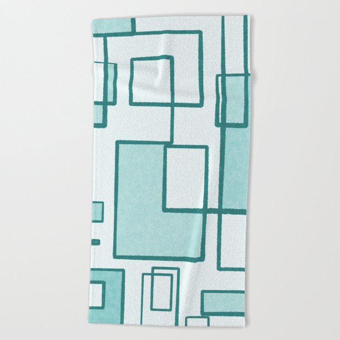 Piet Composition in Light Teal Blue - Mid-Century Modern Minimalist Geometric Abstract Beach Towel