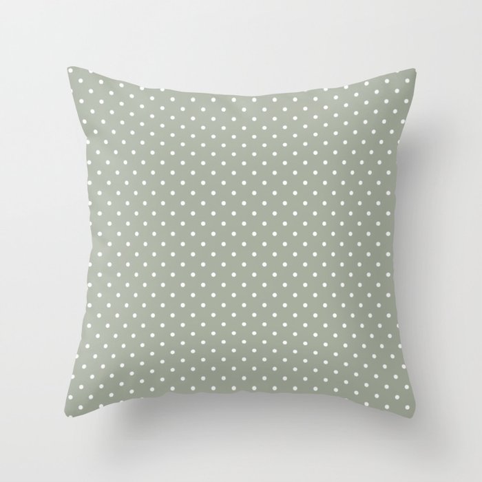 Classic Small White Polka Dot Spots on Desert Sage Grey Green Throw Pillow