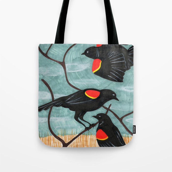 Red Winged Blackbirds in Marsh Tote Bag