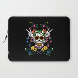 Floral Guitarist Sugar Skull Muertos Day Of Dead Laptop Sleeve