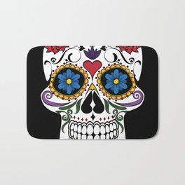 Colorful Sugar Skull Bath Mat | Halloween, Funny, Vintage, Drawing, Death, Sugarskull, Nature, Dia De Los Muertos, Gothic, Abstract 