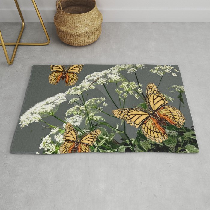 CREAM COLORED BUTTERFLIES "SPRING SONG" LACE FLOWERS Rug