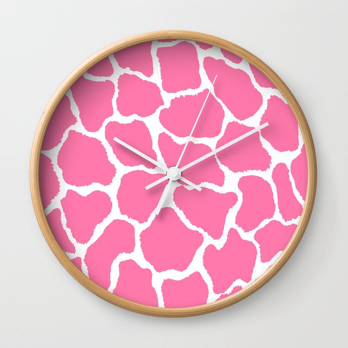 Trendy Abstract Girly Pink White Giraffe Animal Print Wall Clock