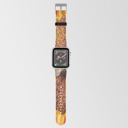 Close up view of a Sunflower bloom with a bee collecting pollen Apple Watch Band