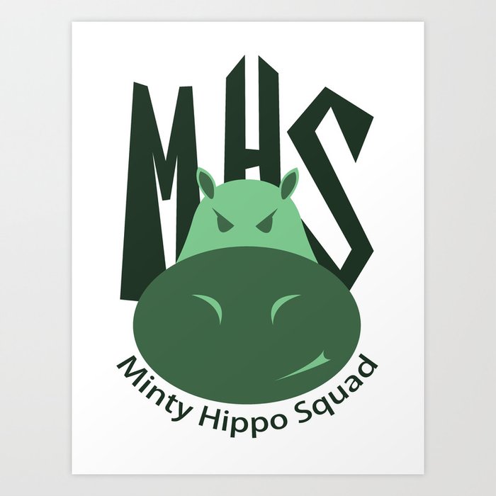 Minty Hippo Squad Art Print
