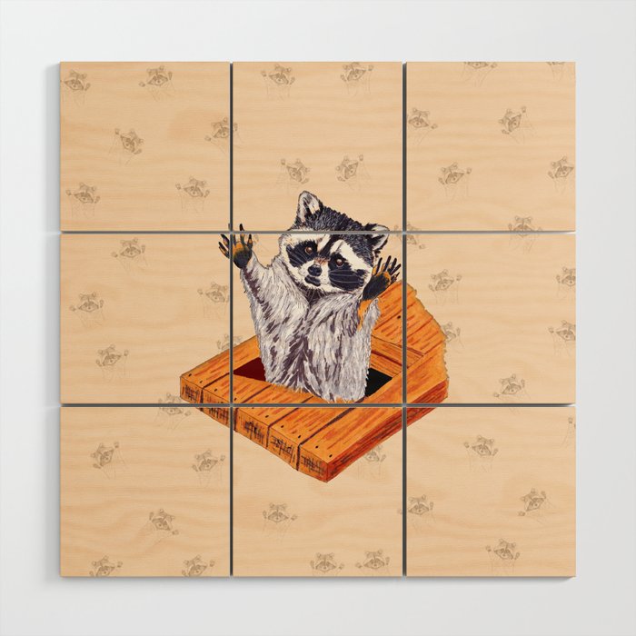 Peeking Raccoons #5 Beige Pallet - Wood Wall Art