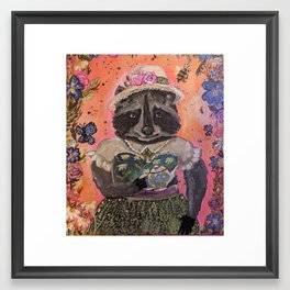 Raccoon Tea Time Framed Art Print