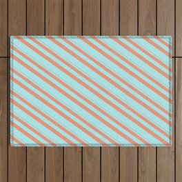 [ Thumbnail: Dark Salmon & Turquoise Colored Lines Pattern Outdoor Rug ]