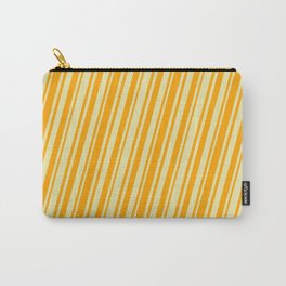 [ Thumbnail: Pale Goldenrod and Orange Colored Lined/Striped Pattern Carry-All Pouch ]