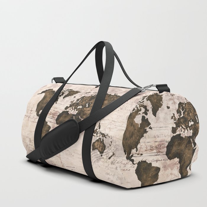 Coffee World Map Duffle Bag by Vanessa D