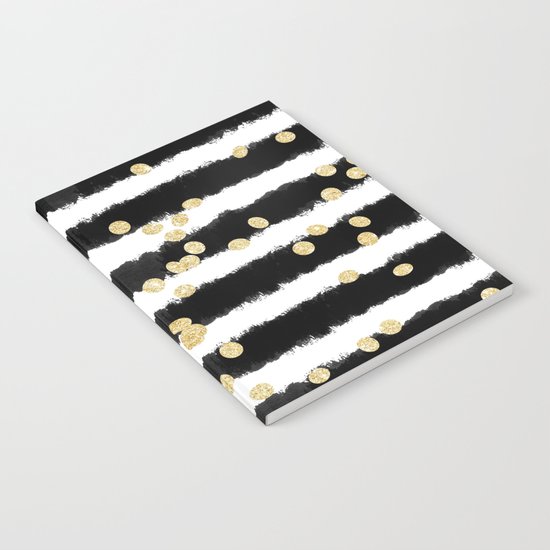 Modern black watercolor stripes chic gold confetti Notebook
