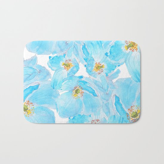blue poppy pattern Bath Mat