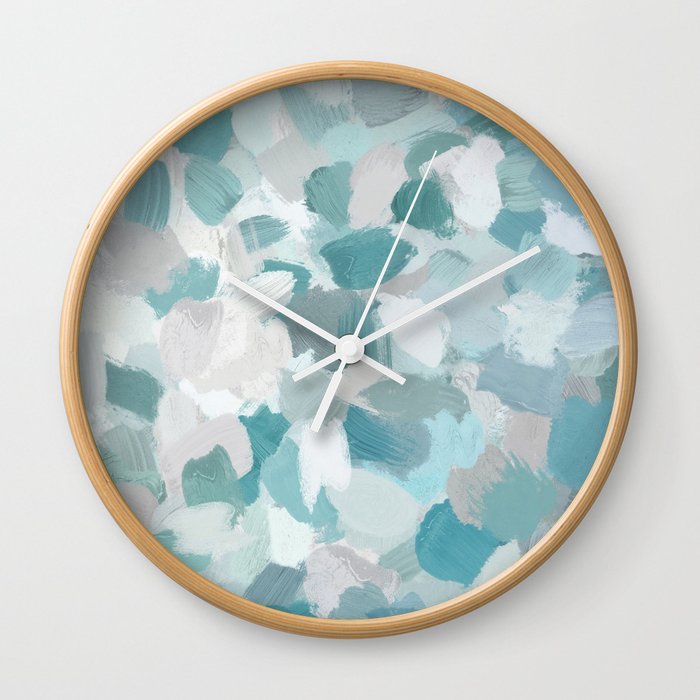Scattered Seaglass II - Mint Seafoam Green Turquoise Blue Sea Beach Coastal Abstract Ocean Painting Wall Clock