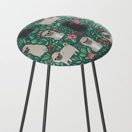 Cute pugs and flowers Counter Stool