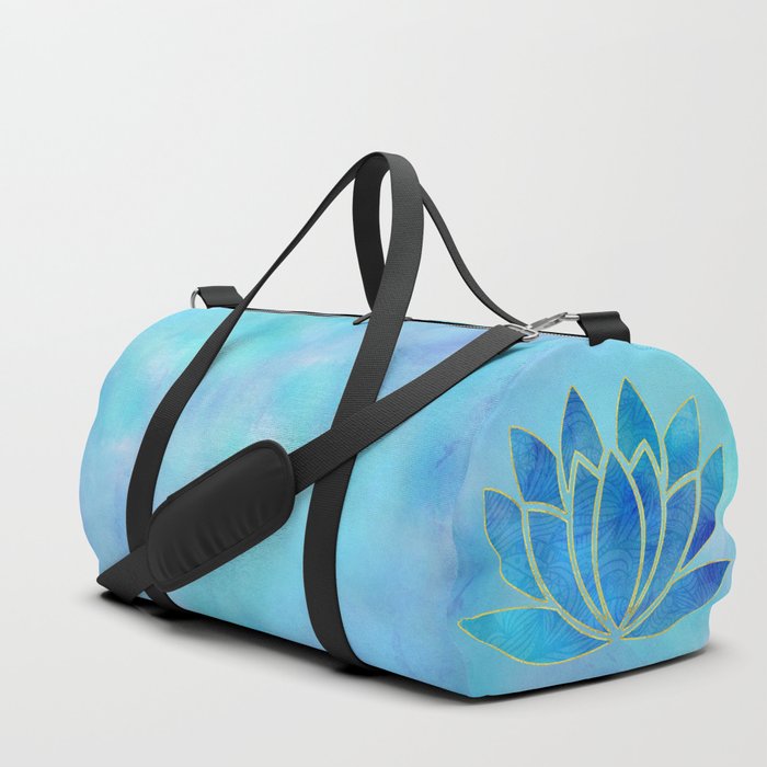 Blue Watercolor Lotus Flower Art Duffle Bag