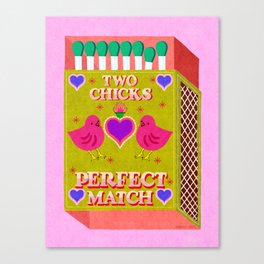 2 Chicks Perfect Match Vintage Matchbox Green & Pink Palette Canvas Print