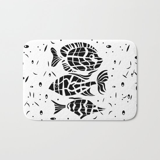 Black and white illustration . Fish . Bath Mat