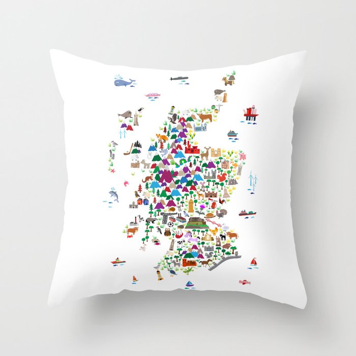 Animal Map of Scotland for children and kids Throw Pillow