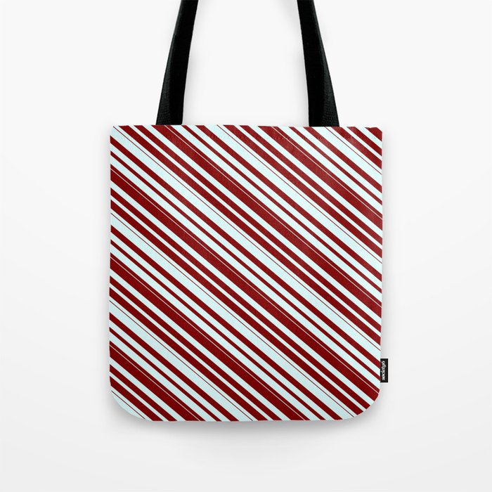Light Cyan & Maroon Colored Lined/Striped Pattern Tote Bag