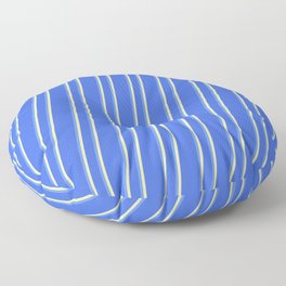 [ Thumbnail: Royal Blue, Cornflower Blue & Pale Goldenrod Colored Lined Pattern Floor Pillow ]