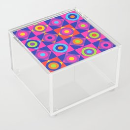 GEOMETRIC CIRCLE CHECKERBOARD TILES in GLAM 70s DISCO REVIVAL RAINBOW COLOURS PINK PURPLE RED ORANGE Acrylic Box