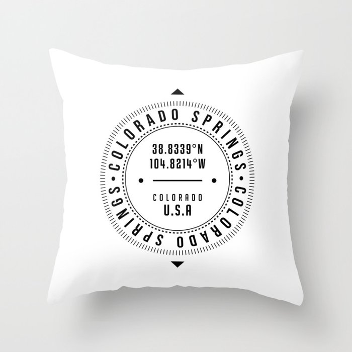 Colorado Springs, Colorado, USA - 1 - City Coordinates Typography Print - Classic, Minimal Throw Pillow