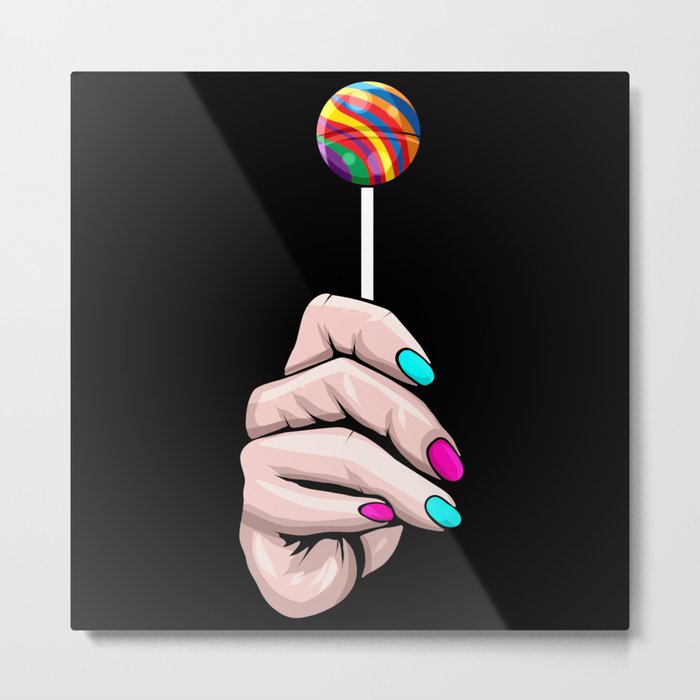 Hand holding a colorful Lollipop - Pride Month LGBTQ Metal Print
