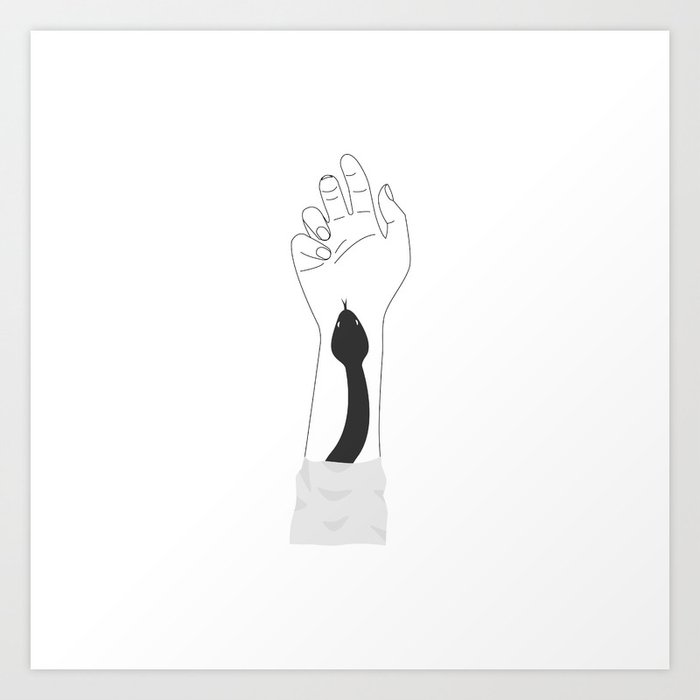 Snake Hand - White Art Print