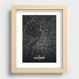 Antwerp, Belgium - Dark City Map Recessed Framed Print