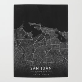 San Juan, Puerto Rico - Dark Map Poster