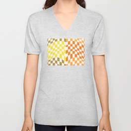 Yellow and orange warp checked V Neck T Shirt