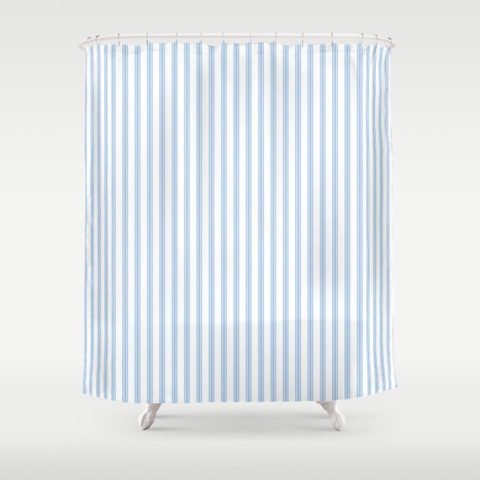 Farmhouse Ticking Stripes in Pastel Blue Shower Curtain