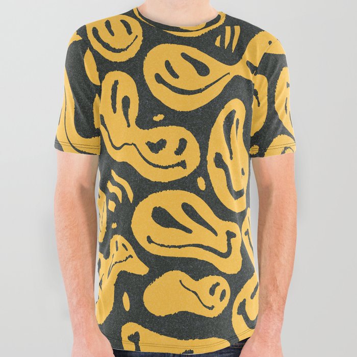 Rough Black N Yellow Melted Happiness All Over Graphic Tee