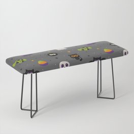 Halloween Seamless Pattern with Funny Spooky on Gray Background Bench