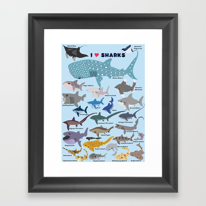 I Heart Sharks Framed Art Print