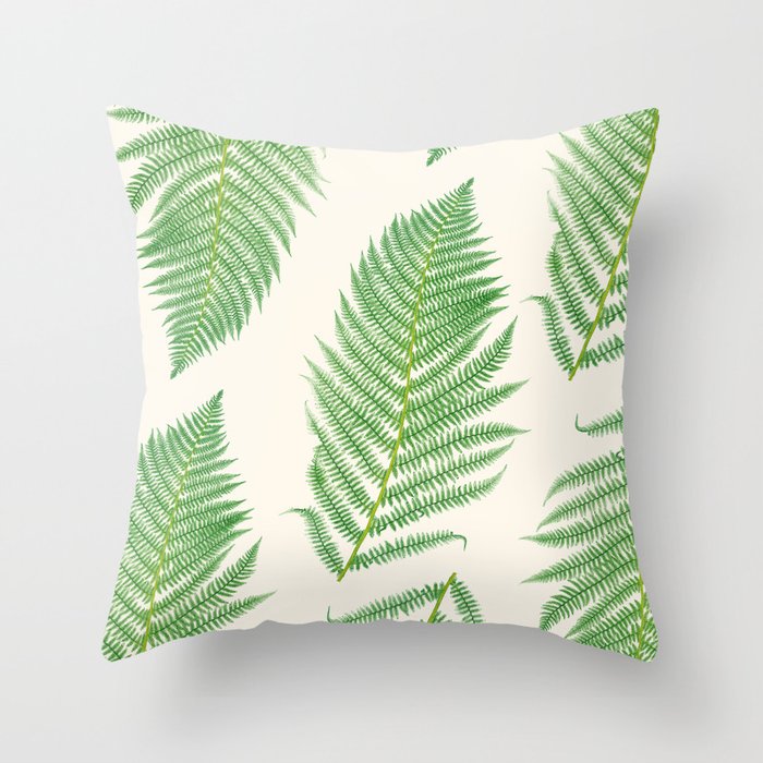 Fern on Cream III - Botanical Print Throw Pillow