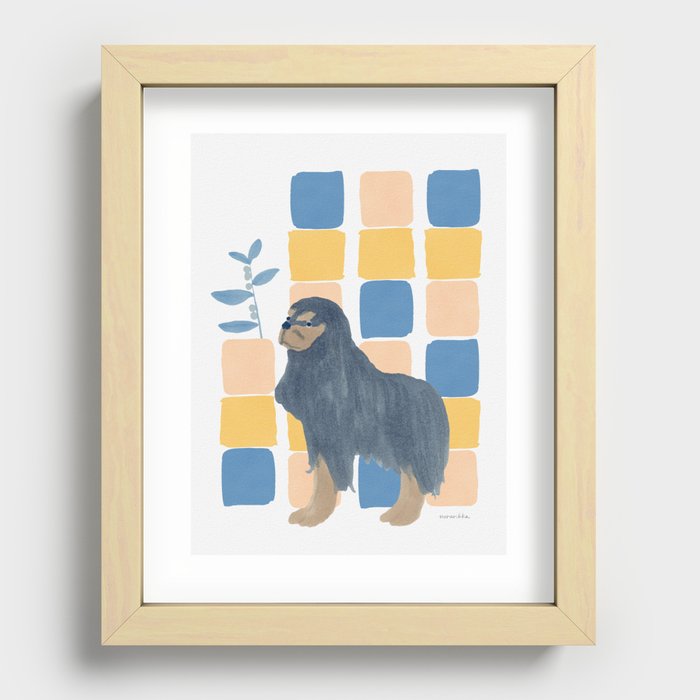 Dog and Colorful Blocks - Blue and Pink and Yellow Recessed Framed Print