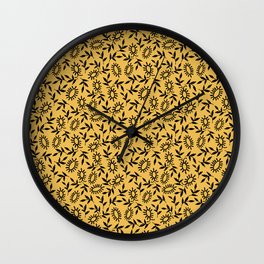 Oval Flower Print, black on yellow Wall Clock