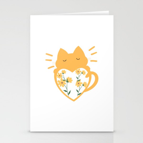 A cat with a heart and roses is a gift for cat lovers. Shirt for Cat Lover, Funny Cat Lover Stationery Cards