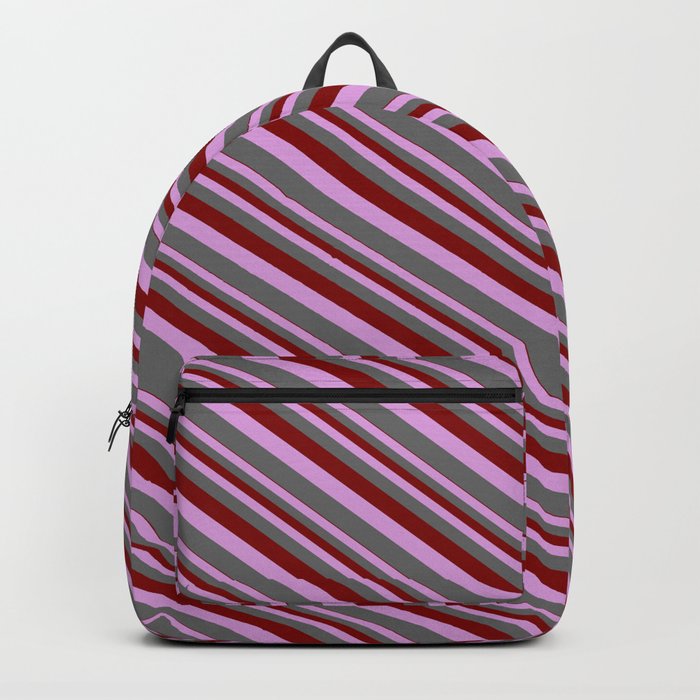 Maroon, Plum & Dim Grey Colored Lined/Striped Pattern Backpack