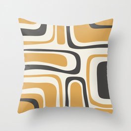 Palm Springs Mid Century Modern Abstract in Muted Mustard Gold, Charcoal Gray, and Cream Throw Pillow