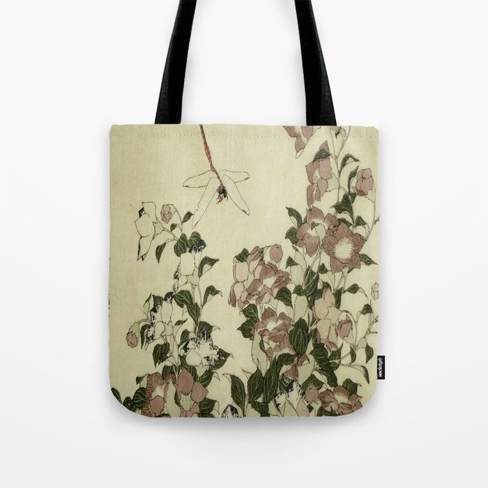 Hokusai – campanula and odonata -insect,flower, nature,garden Tote Bag