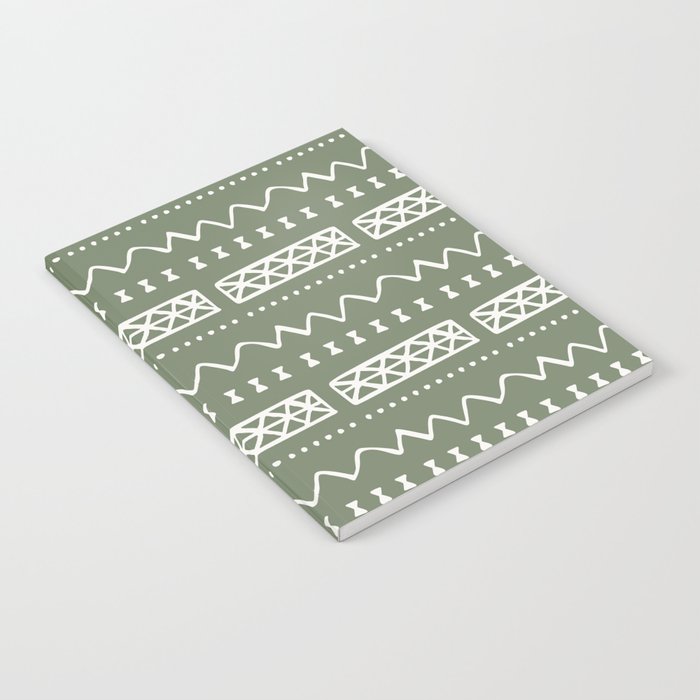 Zesty Zig Zag Bow Tie Light Green and White Mud Cloth Pattern Notebook